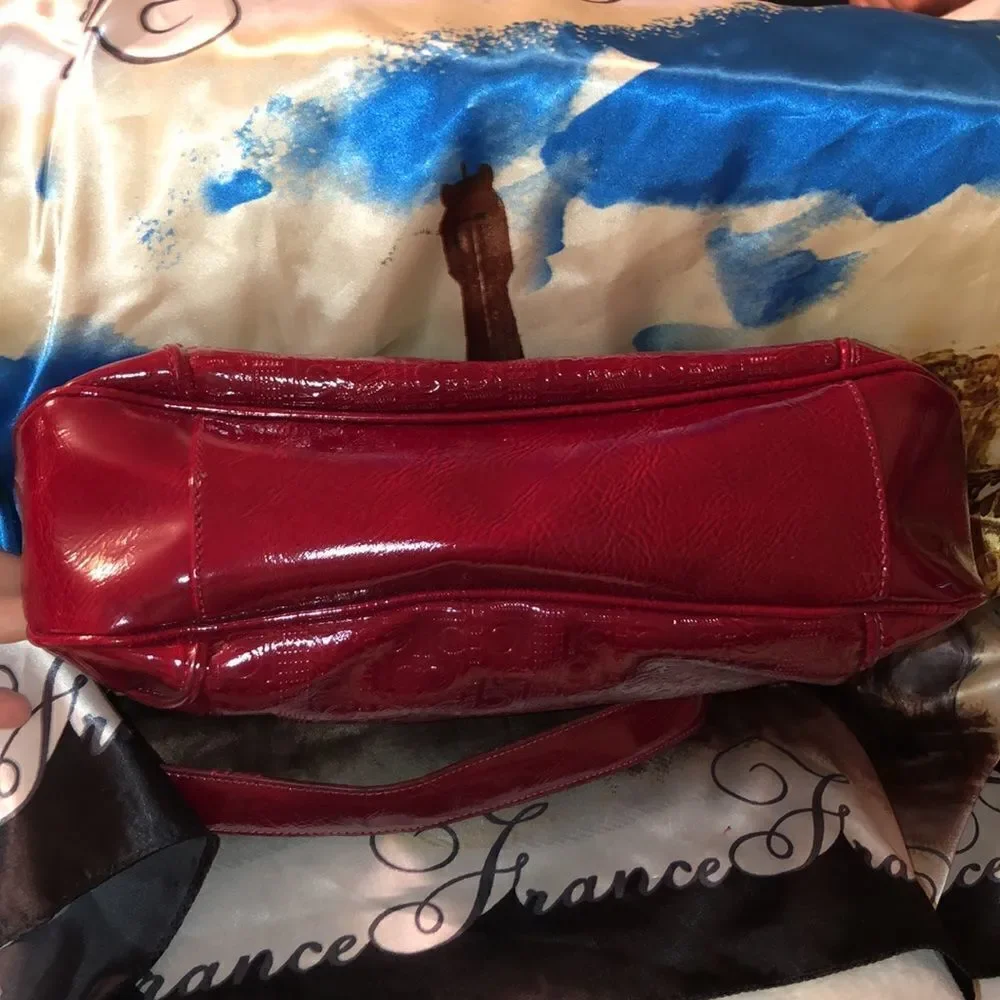 Liz Claiborne Dark Red Candy Apple Faux Leather Hobo Purse
